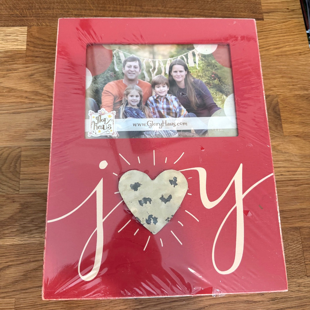 Glory Haus Decorative Photo Frame Joy with Tin Heart Red 12" x 9" New 5x7 Openin